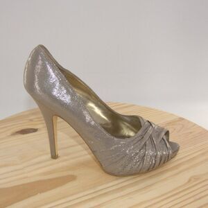 Elegant Peep-Toe Heels in Shimmering Champagne